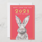 Konijn Chinees Nieuwjaar 2023 Bunny Animal Red Feestdagenkaart (Voorkant)