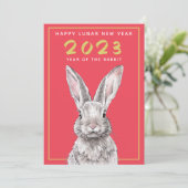 Konijn Chinees Nieuwjaar 2023 Bunny Animal Red Feestdagenkaart (Staand voorkant)