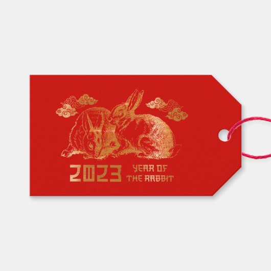 Konijn Chinese Dierriem Nieuwjaar Cadeaulabel (Voorkant (Horizontaal))