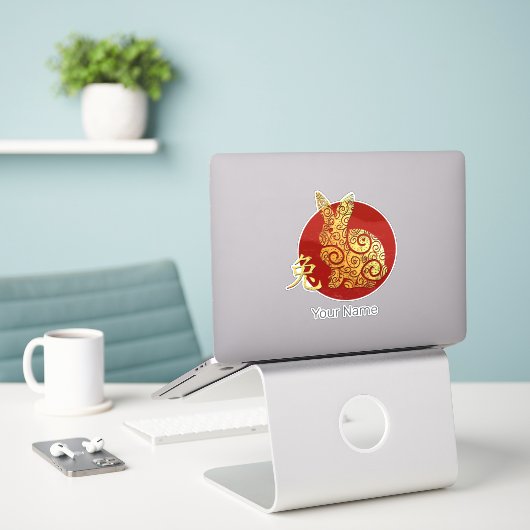 Konijn Chinese Zodiac Horoscoop sterrenbeeld Sticker (Laptop op bureau)