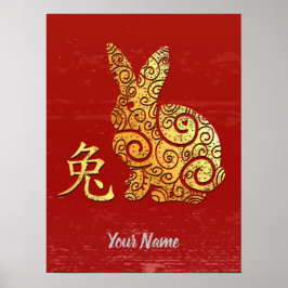 Konijn Chinese Zodiak Sign Golden Horoscope Poster