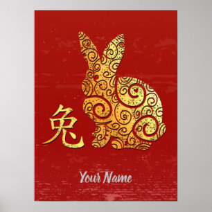 Konijn Chinese Zodiak Sign Golden Horoscope Poster
