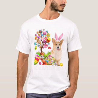 Konijn Corgi Hond Fijne Pasen Eieren T-shirt