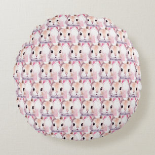 Konijn Cute Watercolor Roze baby shower Rond Kussen