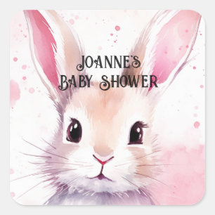 Konijn Cute Watercolor Roze baby shower Vierkante Sticker