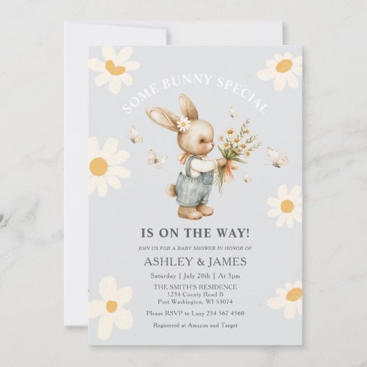 Konijn Daisy Floral Een konijn is onderweg Kaart (Voorkant)