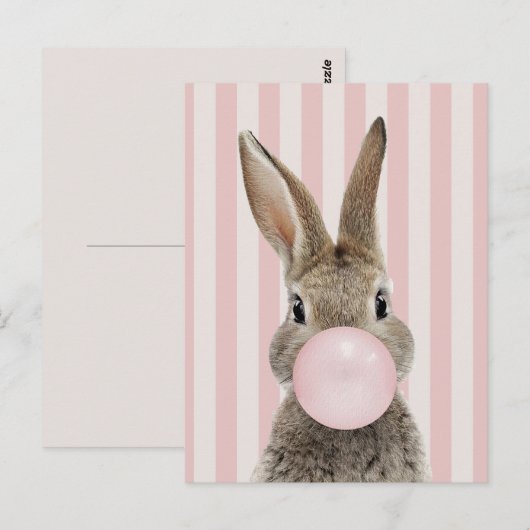 Konijn dat bubbelgom snoepriet strepen blaast briefkaart (Voorkant / Achterkant)