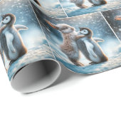 Konijn dat een pinguïn knuffelt cadeaupapier (Rol Hoek)