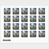 Konijn dat huppelt met een wekker vierkante sticker (Vel)