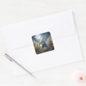 Konijn dat huppelt met een wekker vierkante sticker (Envelop)