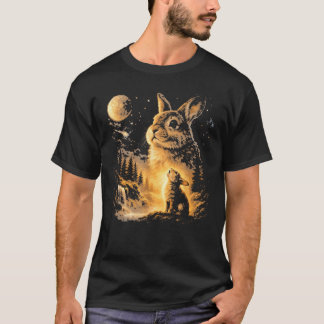 Konijn dat naar de maan huilt Retro 90S Dier T-shirt