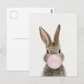 Konijn dat roze kauwgom blaast briefkaart (Voorkant / Achterkant)