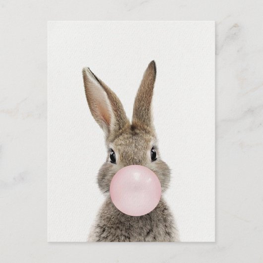 Konijn dat roze kauwgom blaast briefkaart (Voorkant)