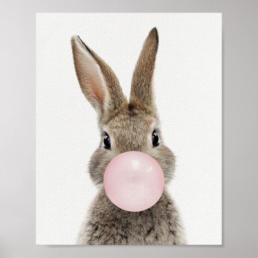Konijn dat roze kauwgom blaast poster (Voorkant)