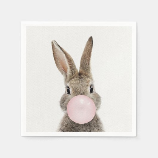 Konijn dat roze kauwgom blaast servet (Voorkant)