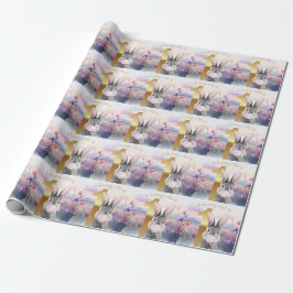 Konijn dat roze kauwgom blaast voor eerste verjaar cadeaupapier