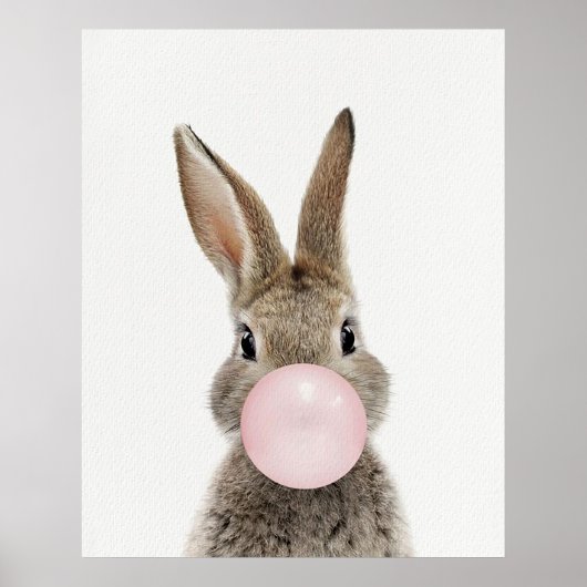 Konijn dat roze kauwgom bubbel blaast Poster (Voorkant)