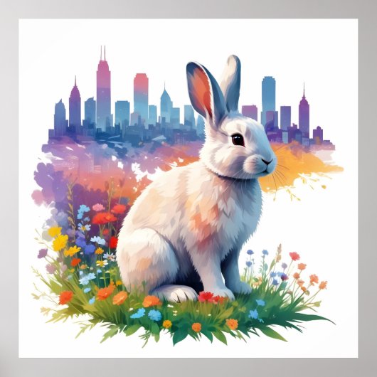 Konijn  Dier Natuur Tree Forest City Art Poster (Voorkant)
