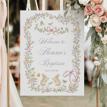 Konijn Doop Welkom Bord: Pastel Bloem Vintage
