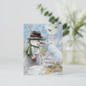 Konijn Eating Snowman's Nose Briefkaart (Staand voorkant)
