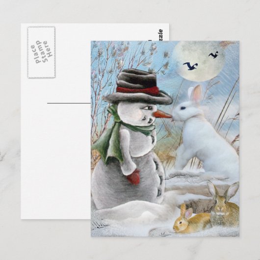 Konijn Eating Snowman's Nose Briefkaart (Voorkant / Achterkant)