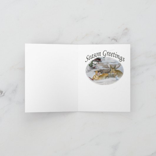 Konijn Eating Snowman's Nose Feestdagen Kaart (Binnen)