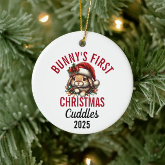 Konijn eerste kerstmis 2025 keramisch ornament