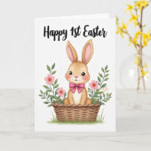 Konijn eerste Pasen wenskaart Kaart (Gele Bloem)