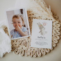 Konijn eerste verjaardag foto uitnodiging roze bal