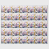 Konijn Eerste Verjaardag waait roze kauwgom Cadeaupapier (Vlak)