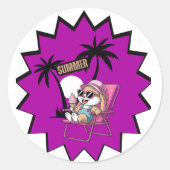 Konijn eet ijsjes in de zomerse feestdagen ronde sticker (Voorkant)