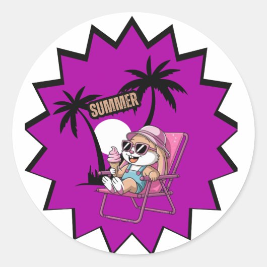 Konijn eet ijsjes in de zomerse feestdagen ronde sticker (Voorkant)