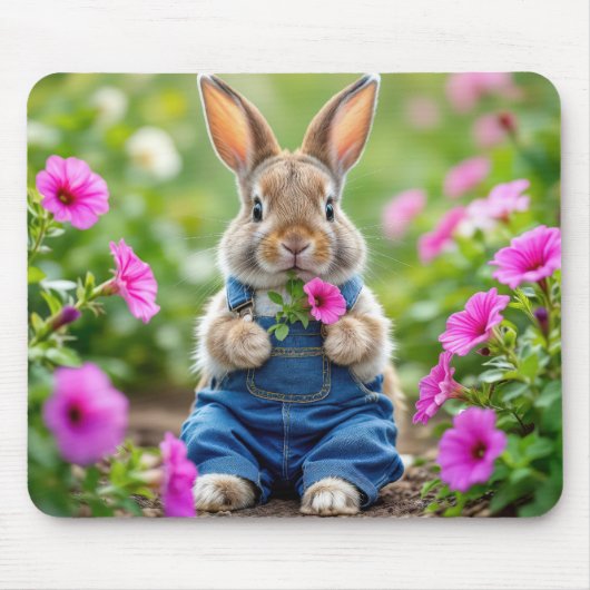 Konijn eet petunia bloemen muismat (Voorkant)