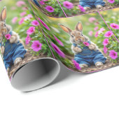 Konijn eet roze petunia bloemen cadeaupapier (Rol Hoek)