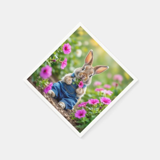 Konijn eet roze petunia bloemen servet (Hoek)
