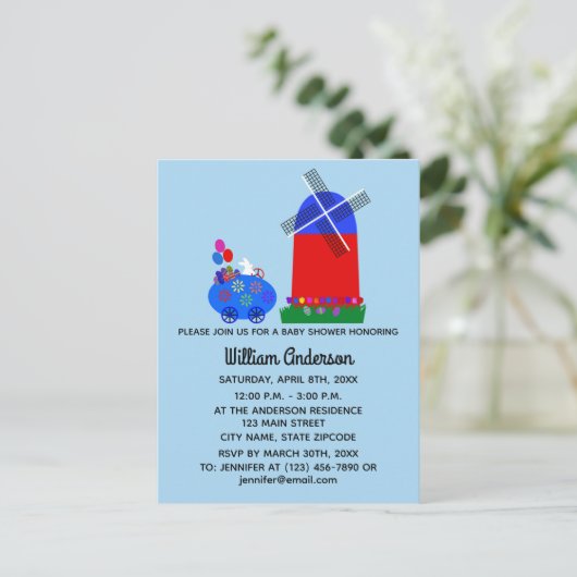 Konijn eierenwagen #4 uitnodigingskaart voor baby  uitnodiging briefkaart (Staand voorkant)