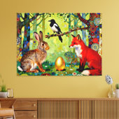 Konijn, Ekster, Vos en “Het Geheim van het Bos” Canvas Afdruk (Insitu (Woonkamer))