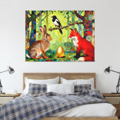 Konijn, Ekster, Vos en “Het Geheim van het Bos” Canvas Afdruk (Insitu (Slaapkamer))