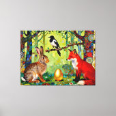Konijn, Ekster, Vos en “Het Geheim van het Bos” Canvas Afdruk (Voorkant)