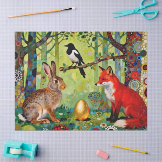 Konijn, Ekster, Vos en “Het Geheim van het Bos” Tissuepapier (Craft)