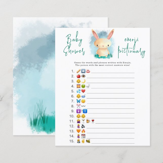 Konijn Emoji afbeelding spel baby shower (Voorkant / Achterkant)