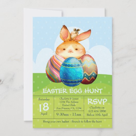 Konijn en Baby Bunny Easter Hunt Brunch Kaart (Voorkant)