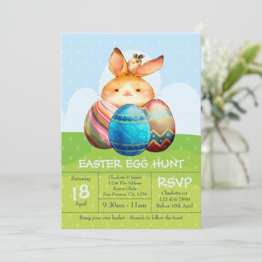 Konijn en Baby Bunny Easter Hunt Brunch Kaart (Staand voorkant)