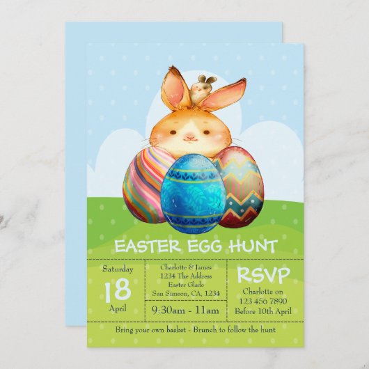 Konijn en Baby Bunny Easter Hunt Brunch Kaart (Voorkant / Achterkant)