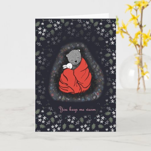 Konijn en Beer houden van Valentijnsdag Kaart (Gele Bloem)