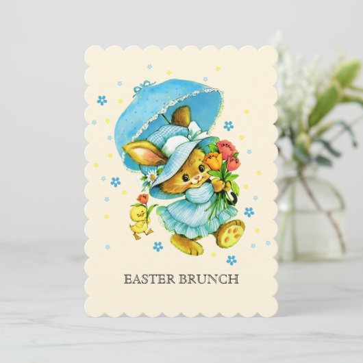  konijn en chick paasbrunch kaart (Staand voorkant)