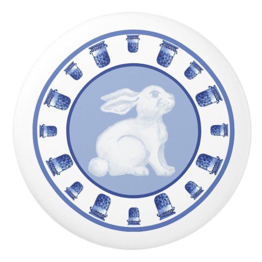 Konijn en Chinoiserie Pot Keramische Knop (Voorkant)