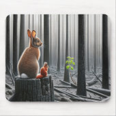 Konijn en eekhoorn in een verkoold bos muismat (Voorkant)