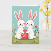 Konijn En Ei Viering Kaart (Gele Bloem)