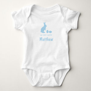 Konijn en eieren in het blauw met naam Mijn eerste Romper